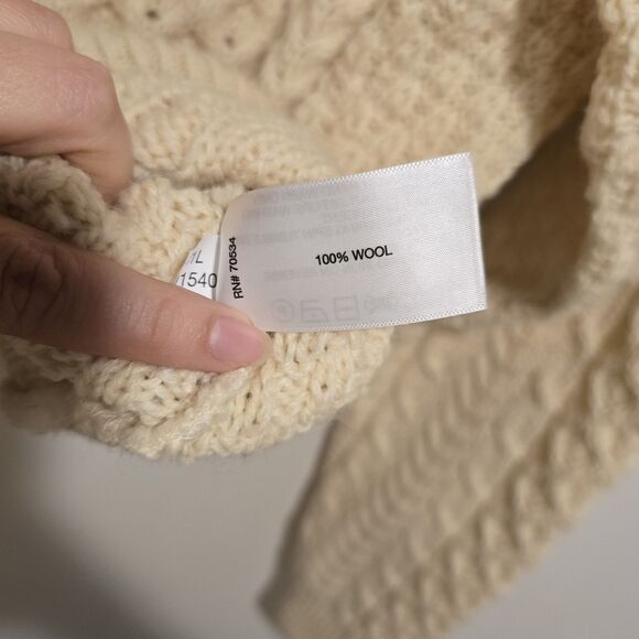 Vintage Orvis Cable Knit Sweater Mens L Cream Wool Fisherman Crew Neck Ireland - Picture 11 of 12